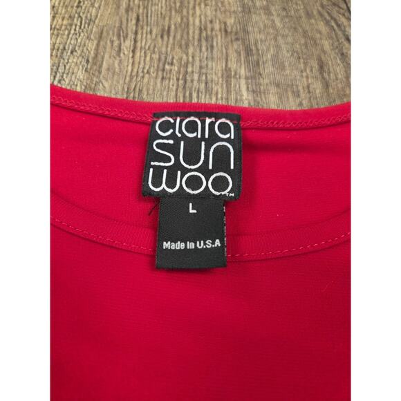 Clara Sun Woo Solid Red Asymmetrical Tunic Blouse Stretchy Made in USA Large - Picture 2 of 4